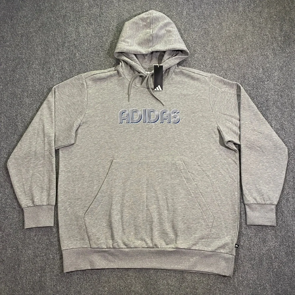 Adidas 3D Retro 70s Striped Logo Hoodie Mens 4XLT 4XL Tall Gray Disco Groovy NWT